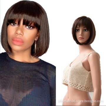 High Quality Ombre Ash Blonde Color Machine Made Short Bob Wigs With Bangs For Women Daily Use Heat Resistant Synthetic Wig